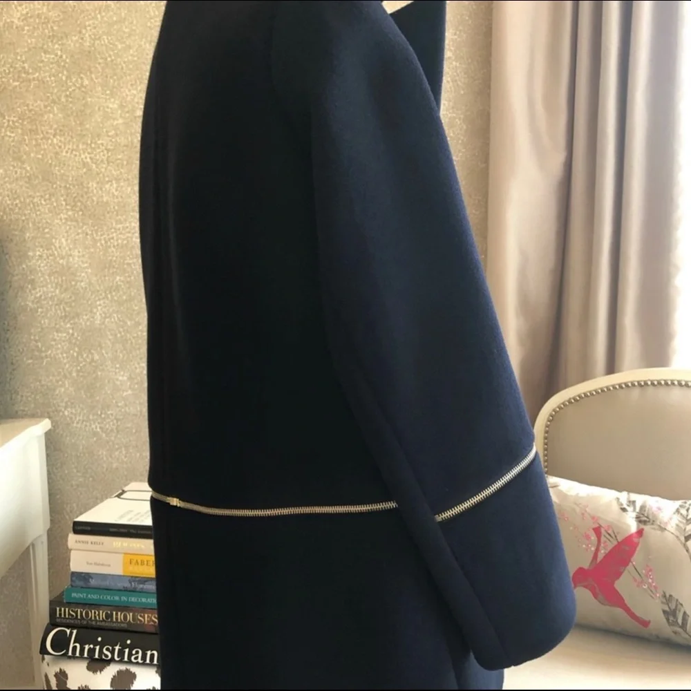 Sandro navy blue wool blend coat with zipper M